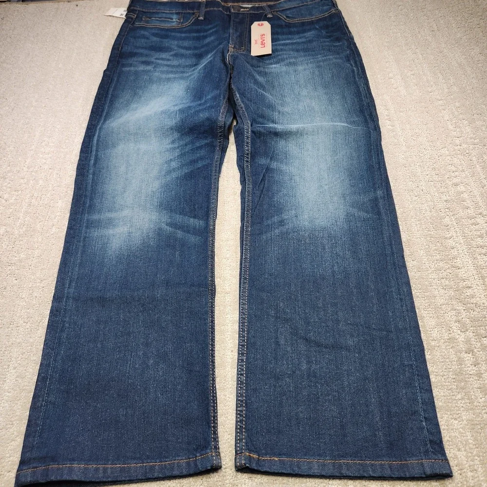 Levis 514 Jeans Men 38x30 Straight Leg Regular‎ Fit Whiskers Marble Blue Stretch